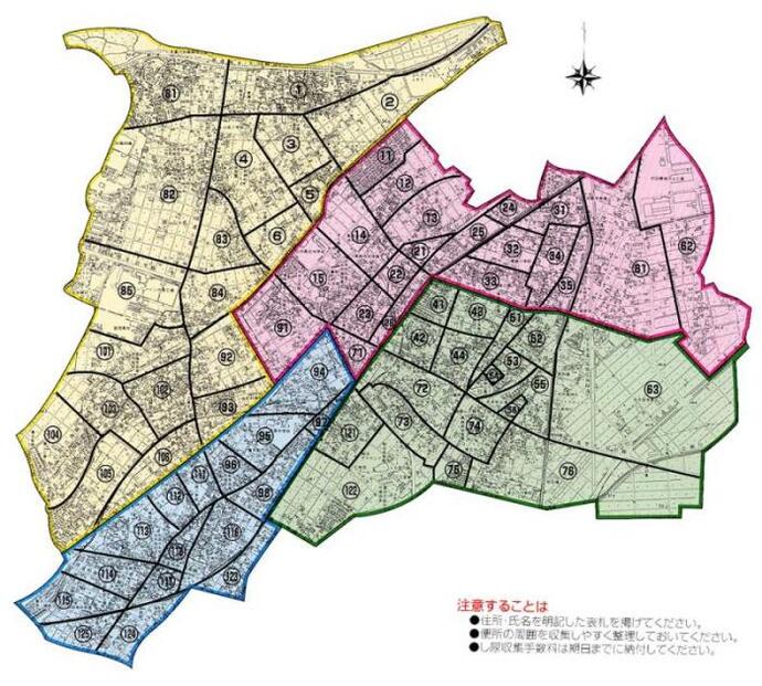 地図：扶桑町ごみ・し尿処理地区番号