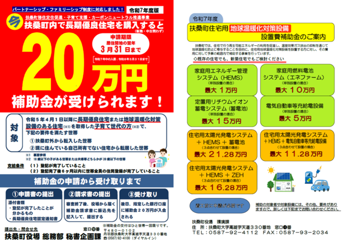 扶桑町長期優良住宅等促進補助金のチラシ