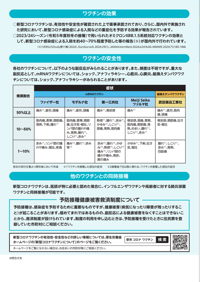 新型コロナワクチンリーフレット2ページ目